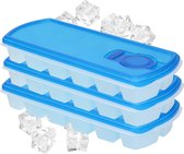 Voordeelset van 3x stuks iJsblokjes/ijsklontjes maken bakjes met afsluit deksel blauw 26 cm - 12 stuks per verpakking