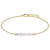 Lucardi Dames Zilveren goldplated armband zoetwaterparel - Armband - 925 Zilver - Goud - 19 cm