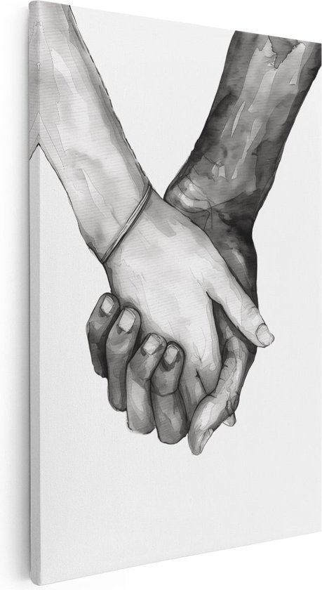 Artaza Canvas Schilderij Twee Mensen Hand in Hand - 20x30 - Klein - Foto Op Canvas - Canvas Print