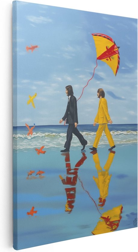 Artaza Canvas Schilderij Twee Mensen die met een Vlieger over het Strand Lopen - 20x30 - Klein - Foto Op Canvas - Canvas Print
