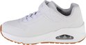 Witte Skechers sneaker met gummi zool, klittenbandsluiting en veters. Zichtbare luchtdemping in de zool.