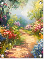 Tuinposter 30x40 cm - Tuindecoratie Natuur - Landschap - Bloemen - Kleurrijk - Poster voor in de tuin - Buiten decoratie - Schutting tuinschilderij - Tuindoek muurdecoratie - Wanddecoratie balkondoek