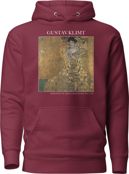 Gustav Klimt 'Portret van Adele Bloch-Bauer I' ("Portrait of Adele Bloch-Bauer I") Beroemd Schilderij Hoodie | Unisex Premium Kunst Hoodie | Maroon | M