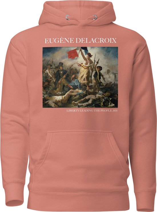 Eugène Delacroix 'Vrijheid leidt het volk' ("Liberty Leading the People") Beroemd Schilderij Hoodie | Unisex Premium Kunst Hoodie | Dusty Rose | M