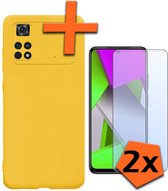 Hoesje Geschikt voor Poco M4 Pro 4G Hoesje Siliconen Cover Case Met 2x Screenprotector - Hoes Geschikt voor Xiaomi Poco M4 Pro 4G Hoes Back Case - Geel