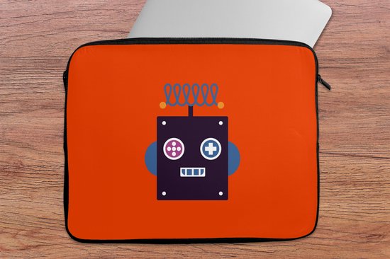 Housse pour ordinateur portable 15,6 pouces - Robot - Rouge - Visage - Formes - Garçons - Kids - Dimensions intérieures 39,5 x 29,5 cm - Dos noir