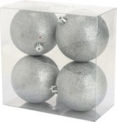 Cosy @Home Kerstballen Zilver glitter ø 10 cm - 4 Stuks