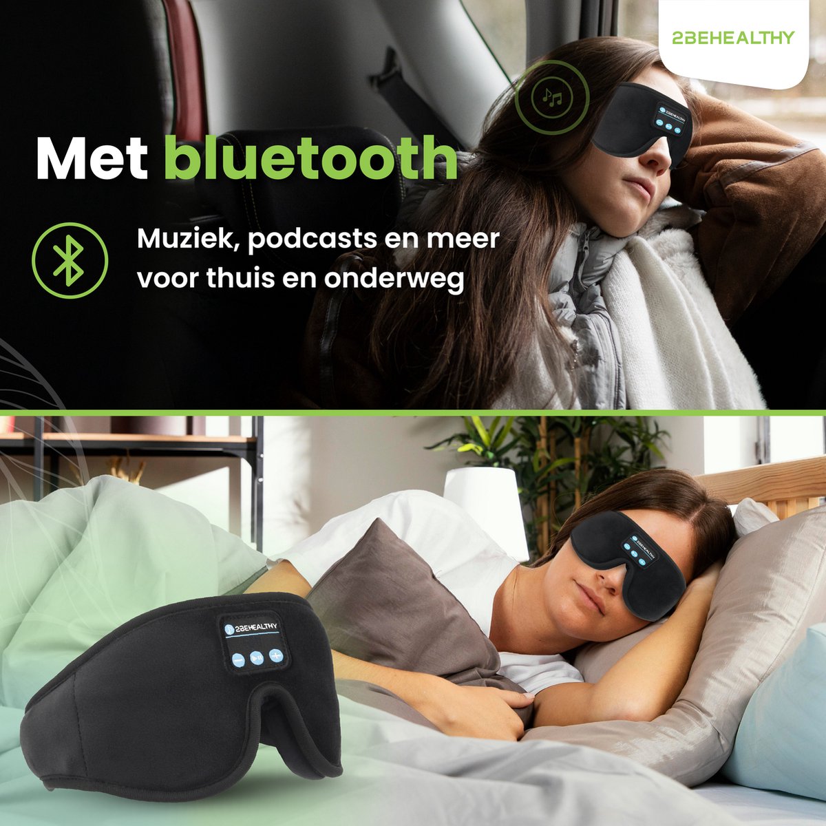 2BEHEALTHY Slaapmasker met Bluetooth - 100% Verduisterend - Met Opbergzakje - Oogmasker - Slaap Masker - Slaapmasker Mannen - Slaapmasker Vrouwen - Eye Mask - Sleeping Mask — afbeelding 4