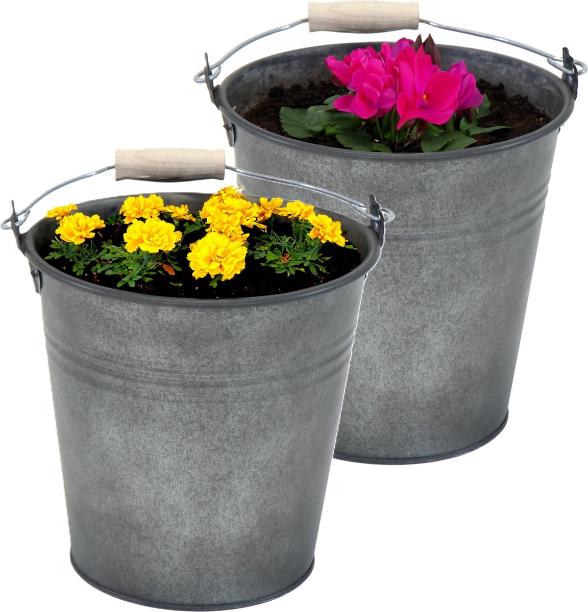 Goedkoopste Mega Collections Emmer/plantenpot/bloempot Eddy - 2x - zink - vintage antraciet - D18 X H18 cm