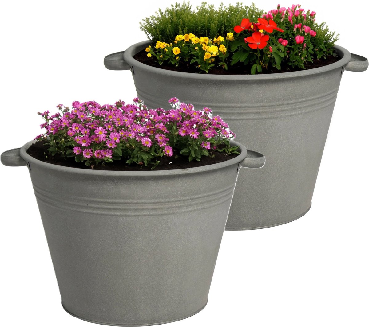Goedkoopste Mega Collections plantenpot/bloempot Farmer - 2x - zink - donkergrijs - D31 X H21 cm