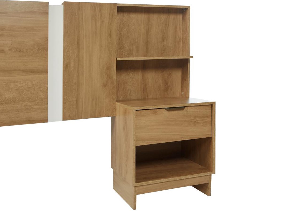 Vente-unique - Tête de lit Extensible avec chevets - 140/160 cm - Coloris : Naturel - PARATI - avec Rangement Vente-unique - Tête de lit Extensible avec chevets - 140/160 cm - Coloris : Naturel - PARATI - avec Rangement
