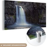 MuchoWow® Glasschilderij 120x60 cm - Schilderij acrylglas - Waterval - Water - Rotsen - Foto op glas - Schilderijen