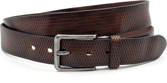 Thimbly Belts Ceinture Fashion marron avec imprimé - ceinture homme et femme - 3,5 cm de large - Marron - Cuir véritable - Tour de taille : 95 cm - Longueur totale de la ceinture : 110 cm