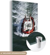MuchoWow® Glasschilderij 60x90 cm - Schilderij acrylglas - Sleepboot in het water - Foto op glas - Schilderijen