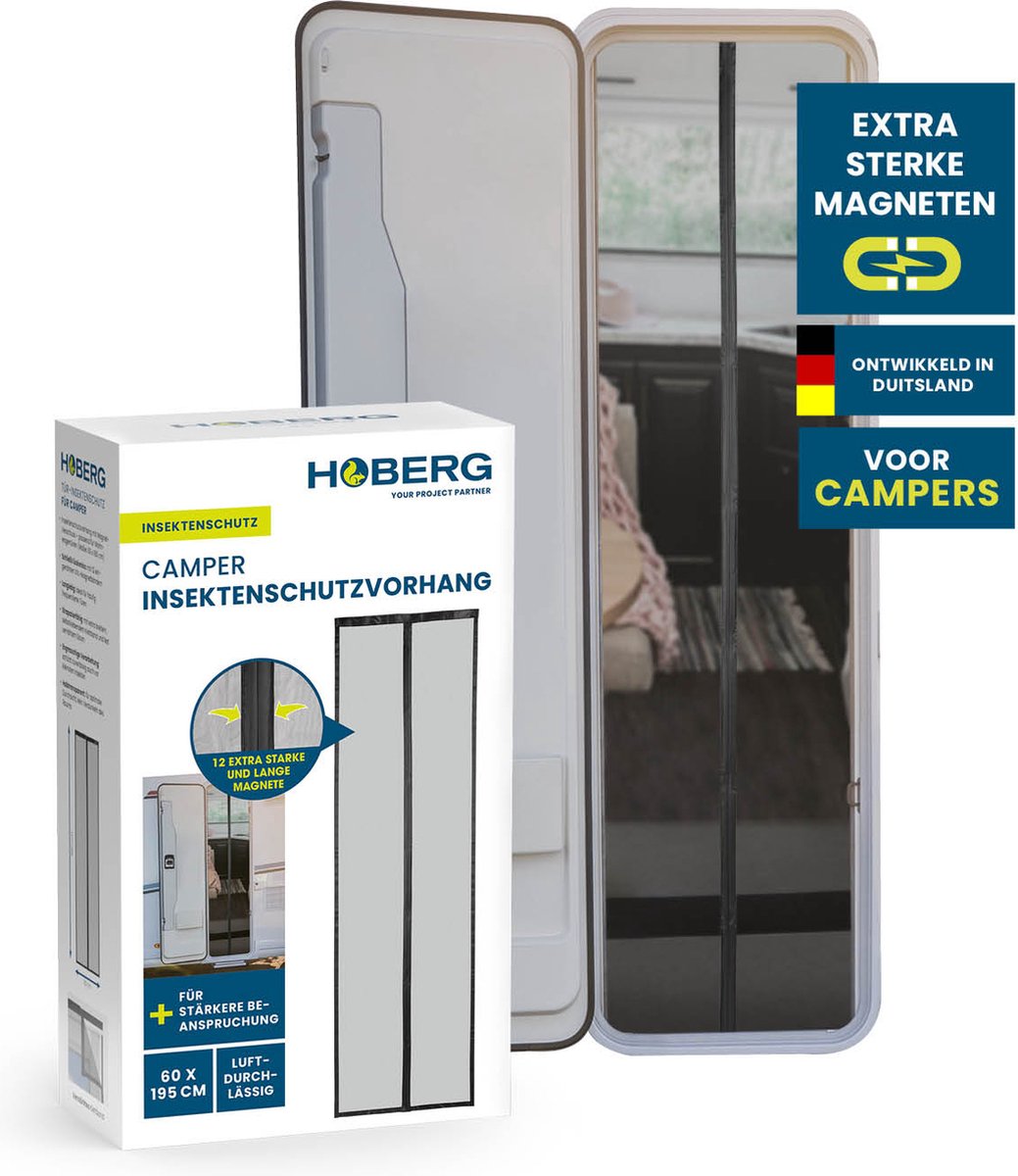 Hoberg insectenhor voor campers 60 x 195 cm | Deurhor met XXL-magneetbanden | Insectenhor voor caravans | Magnetische hor | Zelfsluitend