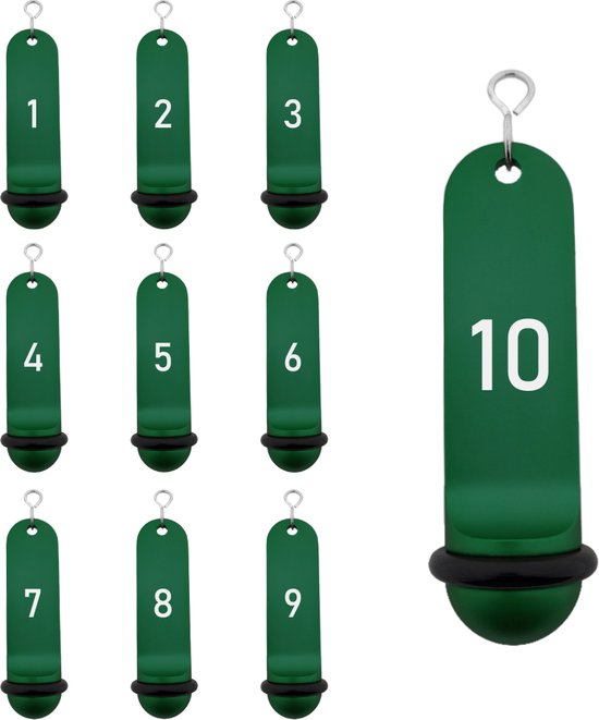 Porte-clés d'hôtel en aluminium CombiCraft Big Classic Green avec gravure blanche 1 à 10 - 105 x 30 mm