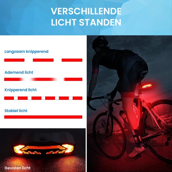 YONO Fiets Achterlicht met Knipperlicht en Fietsalarm - Richtingaanwijzer - Afstandsbediening - Anti Diefstal Alarm - Usb Oplaadbaar van Merkloos — afbeelding 2