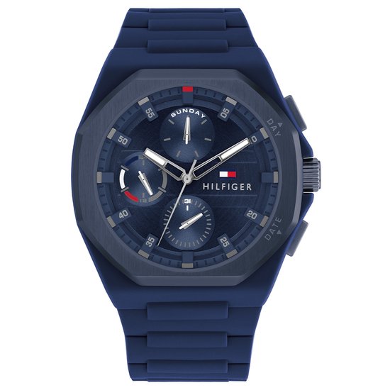 Tommy Hilfiger TH1792122 NEO Heren Horloge - Mineraalglas - Silicone - Blauw - 44 mm breed - Quartz - Gesp - 5 ATM (douchen)