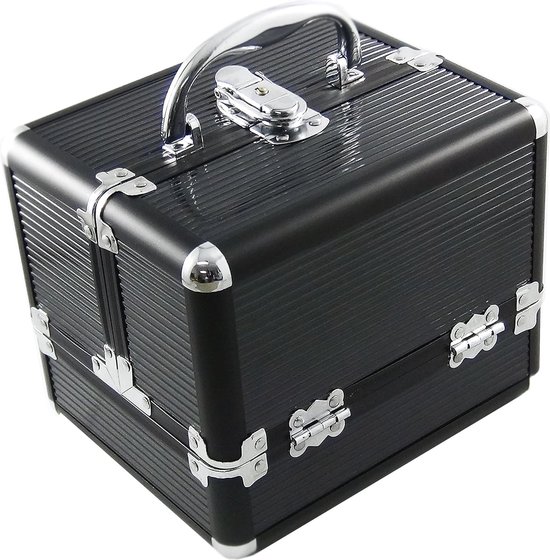 ALU Design Beautycase sieradenvak make-up koffer 22 cm zwart met handig sieradenvak