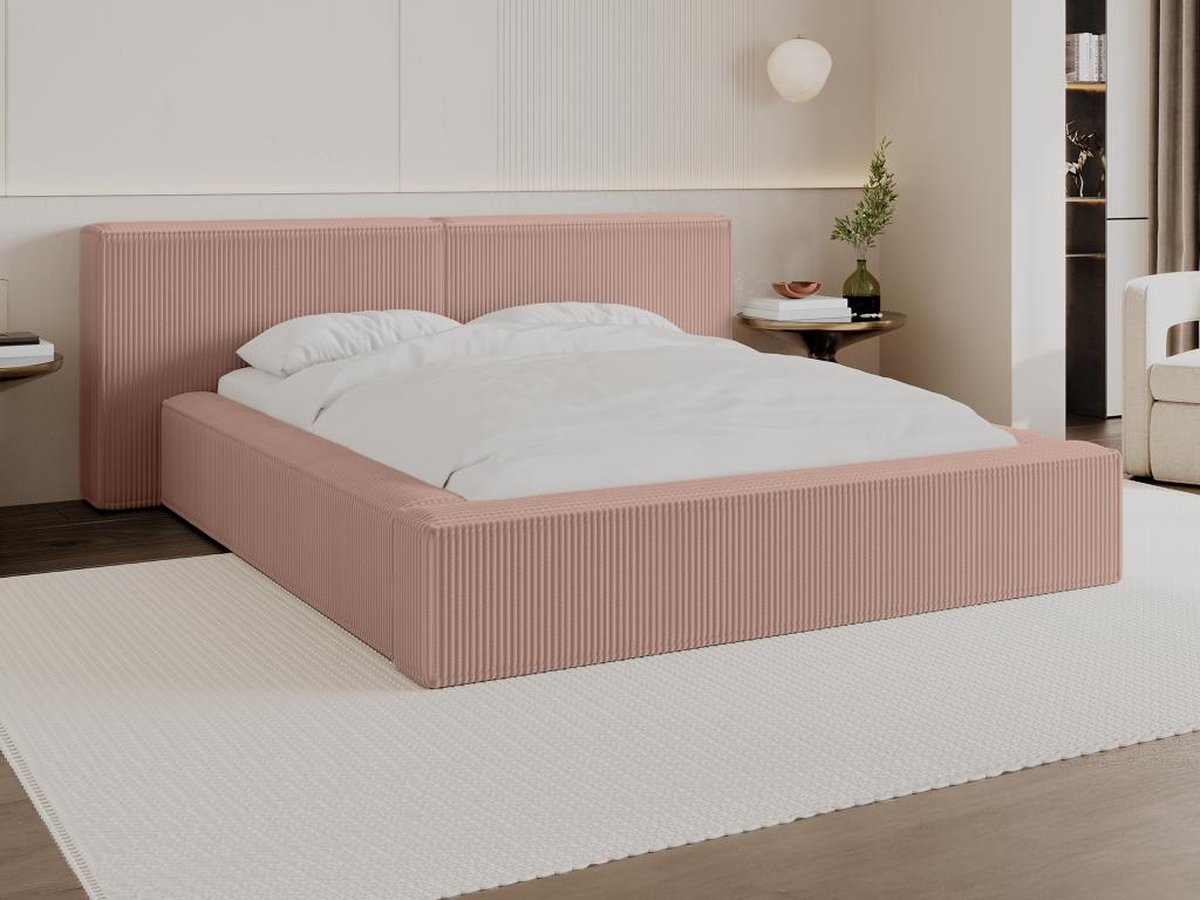PASCAL MORABITO Bed met opbergruimte 180 x 200 cm - Ribfluweel - Roze - TIMANO van Pascal Morabito L 246 cm x H 90 cm x D 252 cm