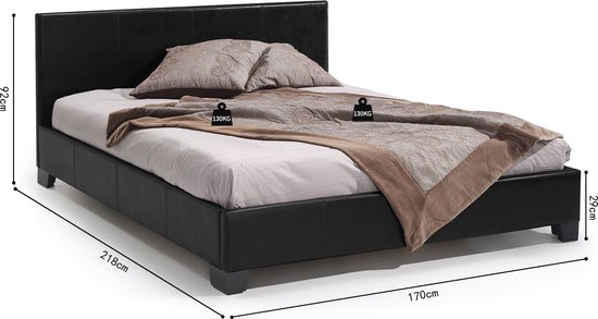 Lit George Interiax - Comfort élégant en Zwart avec sommier à lattes (160 x 200 cm)