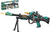 Speelgoedgeweer machine gun - met draaiende kogelriem - LED licht, schietgeluiden en trill functie - 69CM (incl. batterijen)