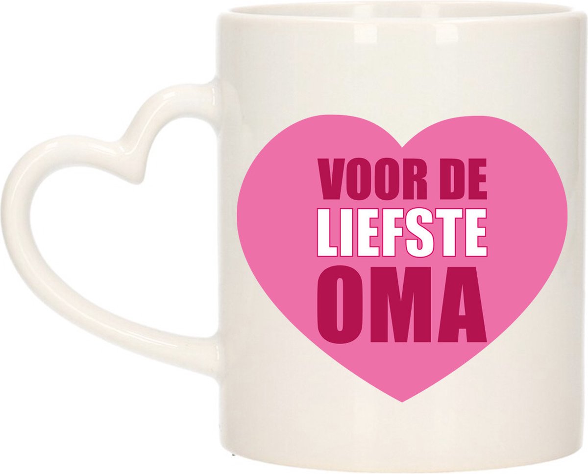 Bellatio Decorations Cadeau koffie/thee mok voor oma - roze - hartjes oor - keramiek - 300 ml