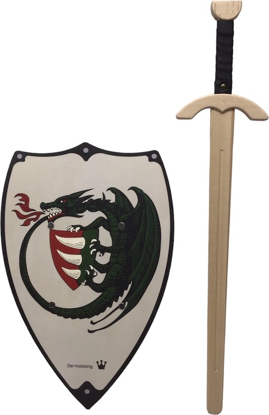 roofridder zwaard met ridderschild groene draak kinderzwaard ridderzwaard schild ridder houtenzwaard
