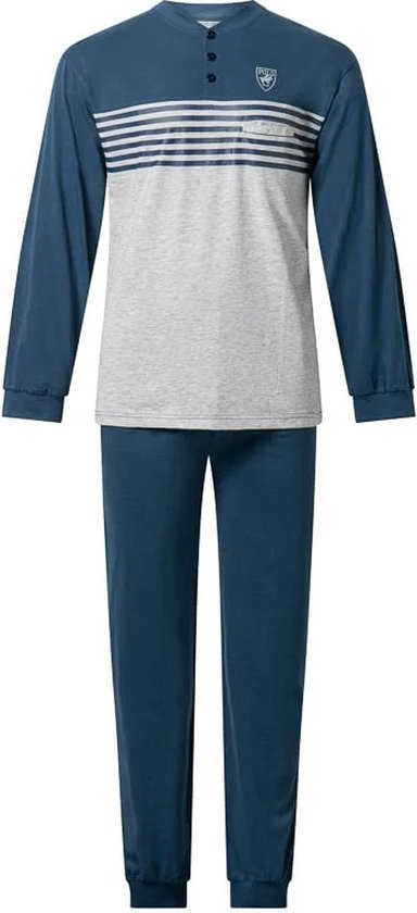 Gentlemen tricot heren pyjama - Navy/green stripe - XXL - Blauw