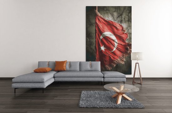 Canvas Schilderij - Abstract - Vlag - Turkije - Print op canvas - 150x100 cm
