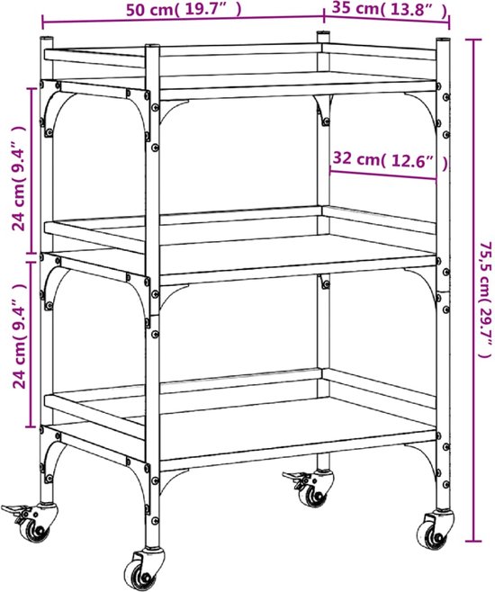 vidaXL Keukentrolley 56x43x89,5 cm bewerkt hout sonoma eikenkleurig