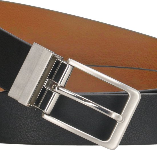 Riem Unisexe Rotative en Cuir Exclusive DD - Ceinture Réversible - Femme et Homme - Cuir Véritable - Zwart et Cognac - Longueur totale 110 cm / Taille de ceinture 95