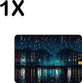 BWK Luxe Placemat - Regenachtige Nacht - Skyline - Illustratie - Set van 1 Placemats - 35x25 cm - 2 mm dik Vinyl - Anti Slip - Afneembaar