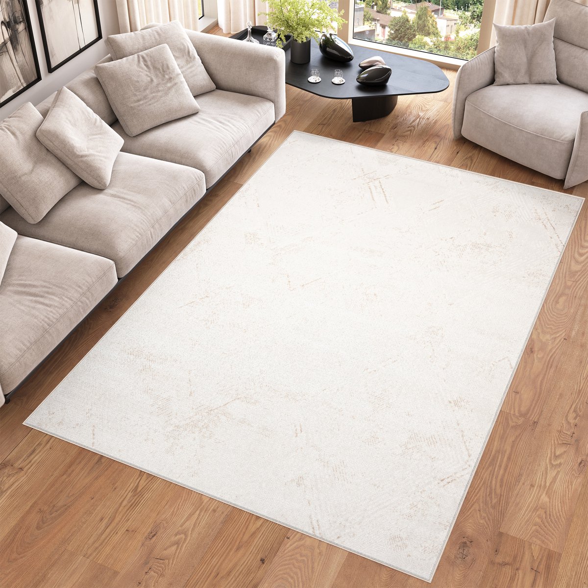 Tapiso Hera Vloerkleed Wit Laagpolig Woonkamer Modern Gewreven Tapijt Maat- 80x150
