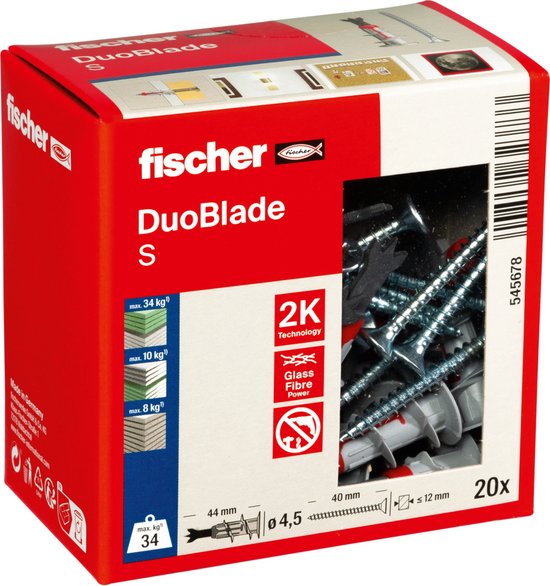 fischer gipsplaatplug DuoBlade met schroef - zelfborende gipsplaatplug - met schroef 4,5 x 40 mm - 20 stuks - Fischer