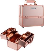 Cosmeticakoffer, lege make-upkoffer, aluminium beauty-case, afsluitbare nagelkoffer, multikoffer, Binnenvoering: roségoud