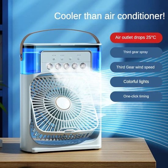 Draagbare Airconditioner - Water Koeler - Luchtventilator - Aircooler - Mini Airco - Aroma Diffuser - Draagbare Luchtkoeler - 7 Kleuropties - 5 Spraystanden -