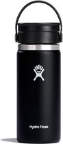 Reisthermos 473ml (16 oz) - Vacuüm geïsoleerde roestvrij stalen thermos - Lekvrij Flex drinkdeksel - Thermos voor koffie - Grootte opening - Zwart