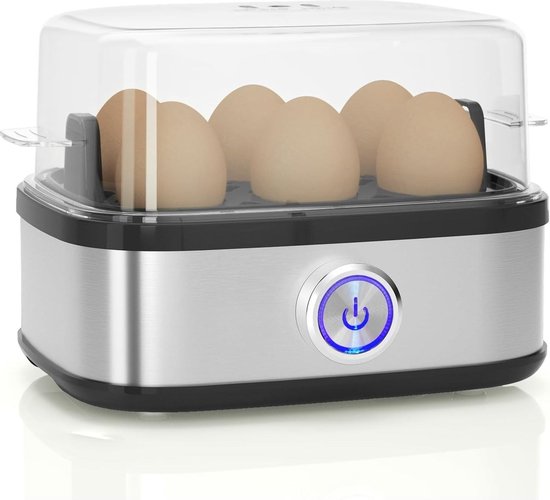 Foto: Diversegoods eierkoker 400w compact egg cooker multi functional 6 eieren gemakkelijk te pellen zacht medium hard gekookt poacher stomer zoemer indicatielampje roestvrij staal