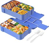 Boîte à bento étanche, boîte à déjeuner 2 épaisseurs 1500 ml, grand volume, sans BPA, pour adultes/enfants (bleu)