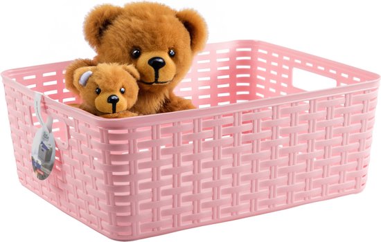 Plasticforte Panier de rangement - 4x - Panier d'armoire - plastique rotin - rose - 12 Litres - 30 x 37 x 13 cm