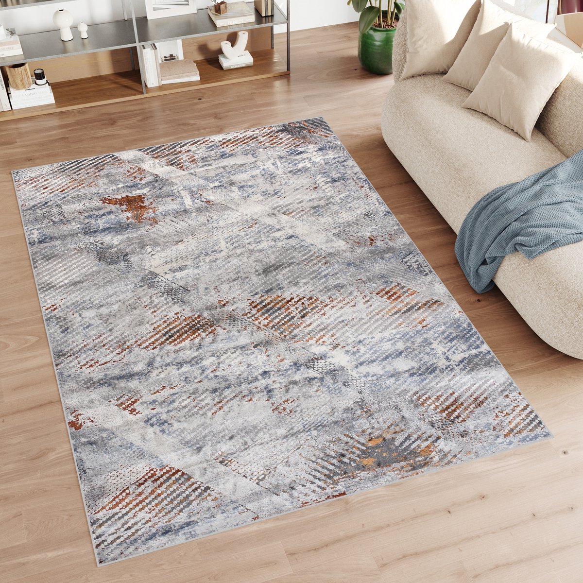 Tapiso Feyruz Vloerkleed Grijs Bruin Slaapkamer Woonkamer Tapijt Maat- 80x150 Lichtgrijs Bruin
