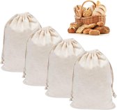 4 stuks linnen broodzakken, broodzakken, linnen set, opbergzakken, linnen zakken, 40 × 30 cm, opbergtas voor brood, herbruikbare broodzak, broodopslag vers houden