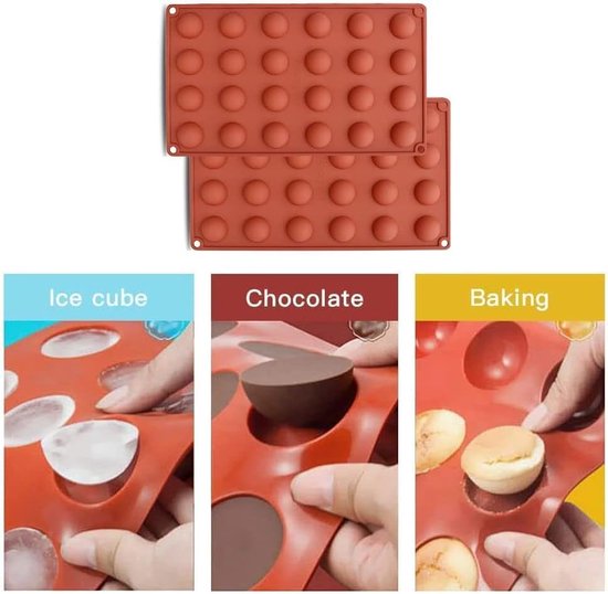 2 stuks Kleine halfronde siliconen mal met 15 wells, bakvorm voor het bakken van chocoladedesserts, ijsbommen, mini-theecake, fondant, snoep, dienblad, koekjes, jello