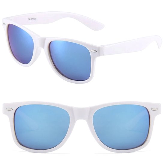 Fako Fashion® - Heren Zonnebril - Dames Zonnebril - Classic - UV400 - Wit Frame - Blauw Spiegel van Fako Fashion® — afbeelding 2