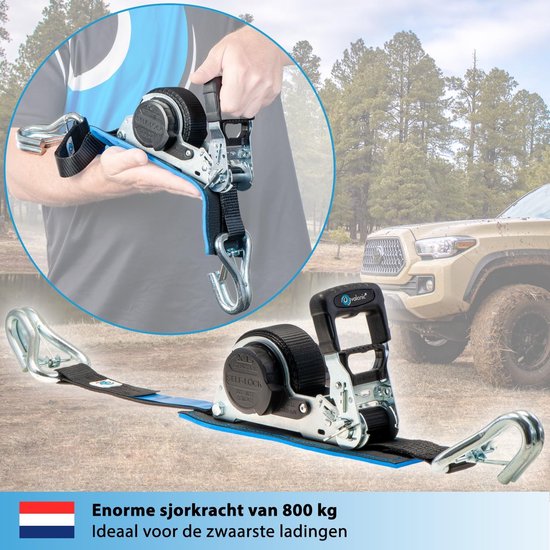 Hi-Q Tools Automatische spanbanden, verpakking van 2 stuks, S-haken en lussen, zwart
