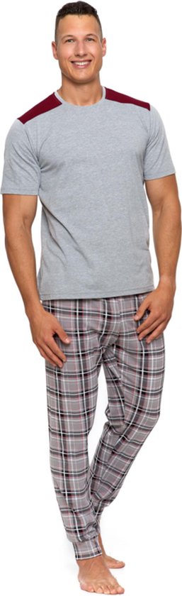 Heren pyjama met korte mouwen en lange broek- grijs gemêleerd - kortin- sale M