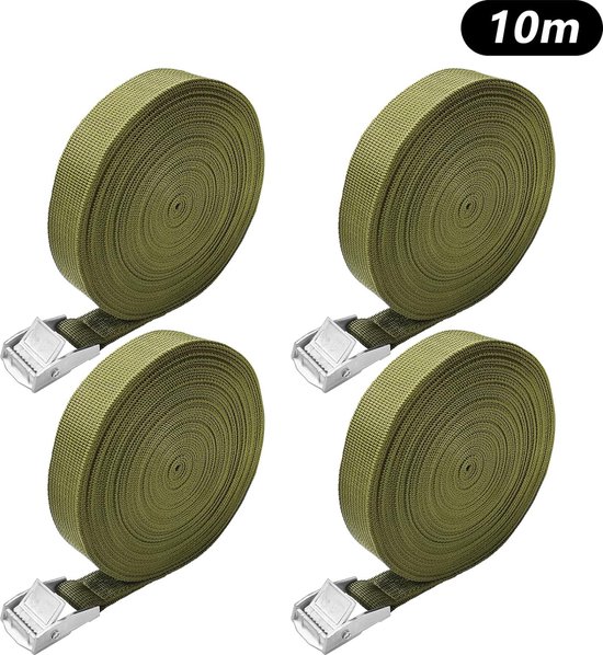 Your GEAR Storm Webbing Set - 4 Sterke Spanbanden Met Karabijnhaak & Haringen - Voor Tent, Voortent & Zonnezeil