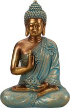 Boeddha beeld Shaman - binnen/buiten - kunststeen - goud/jade - 21 x 31 cm
