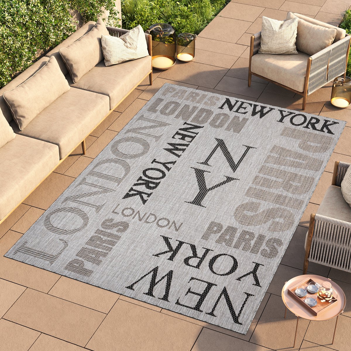 Tapiso Melissa Vloerkleed Grijs Binnen Buiten Kleed voor Balkon Tapijt Maat- 200x290 Grijs 5